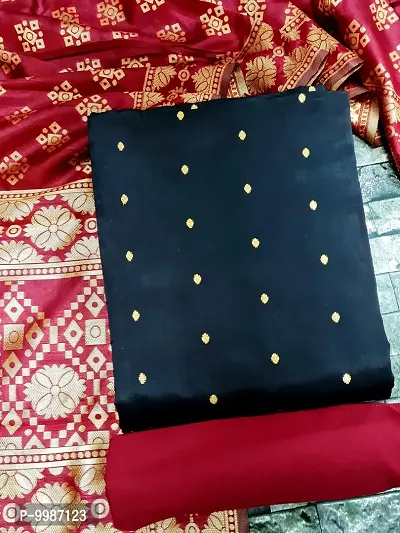 Fancy Banarasi Silk Unstitched  Suit With Duppata