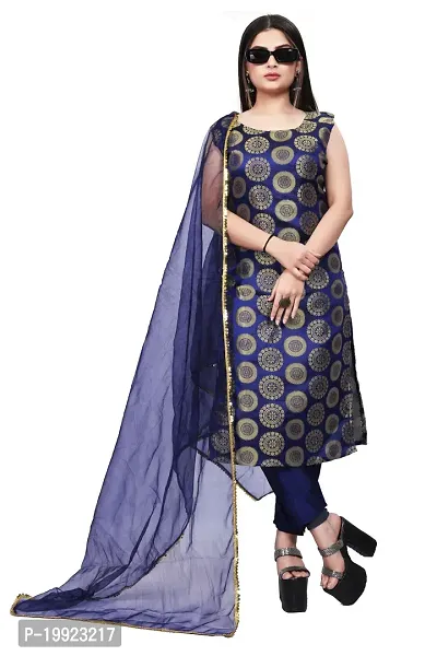 Elegant Navy Blue Jacquard Art Silk Kurta with Pant And Dupatta Set For Women