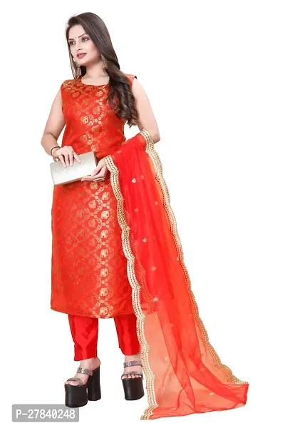 Designer Silk Unstitched Dress Material Top With Bottom Wear And Dupatta Set for Women-thumb0