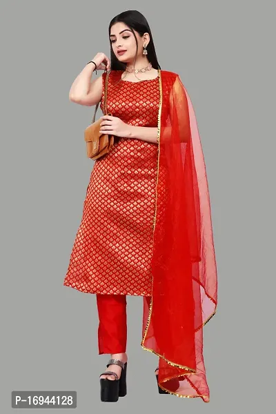 Elegant Red Silk Jacquard Dress Material with Dupatta For Women-thumb0