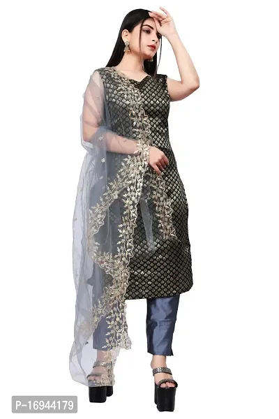 Elegant Black Silk Jacquard Dress Material with Dupatta For Women-thumb0