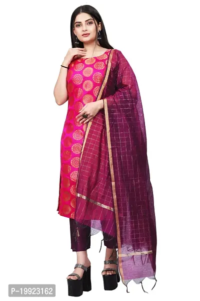 Elegant Pink Jacquard Art Silk Kurta with Pant And Dupatta Set For Women