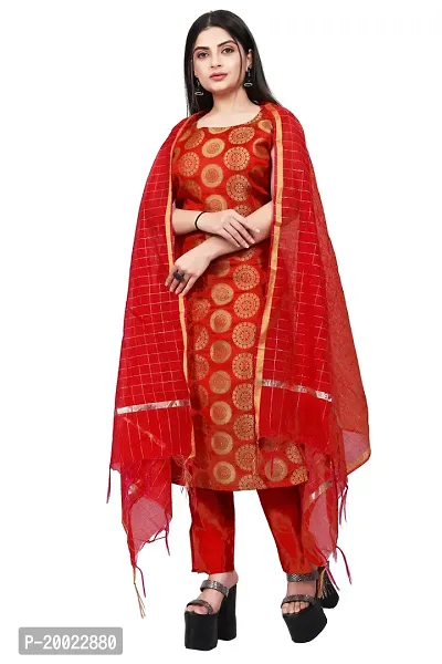 Womens Woven Design Kurta Pant With Dupatta Set