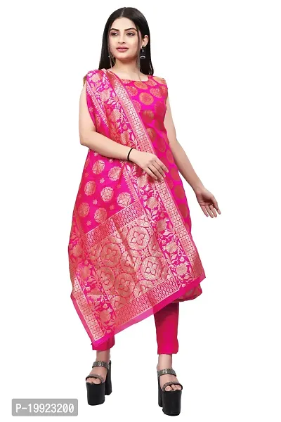 Elegant Pink Jacquard Art Silk Kurta with Pant And Dupatta Set For Women-thumb0