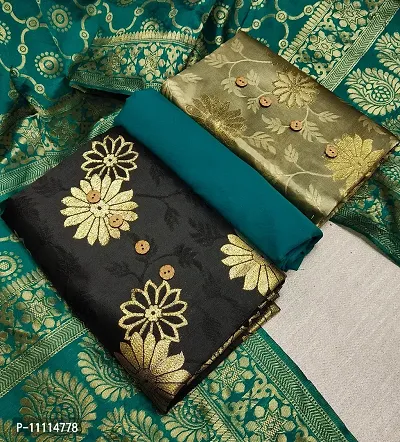 Elegant Banarasi Silk Dress Material With Dupatta Combo-thumb0