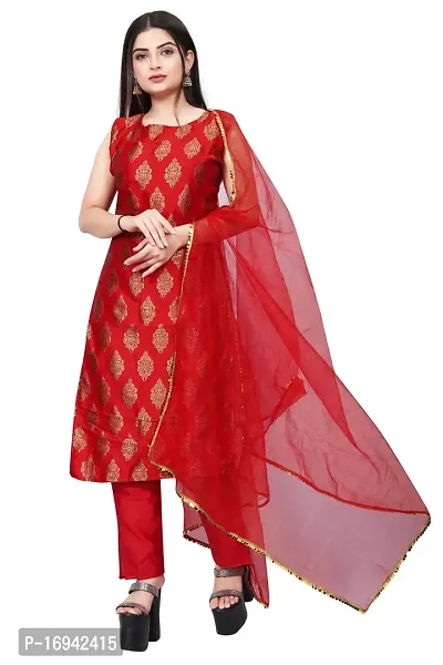 Elegant Red Silk Jacquard Dress Material with Dupatta For Women-thumb0