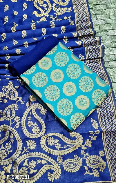 Fancy Banarasi Silk Unstitched  Suit With Duppata-thumb0