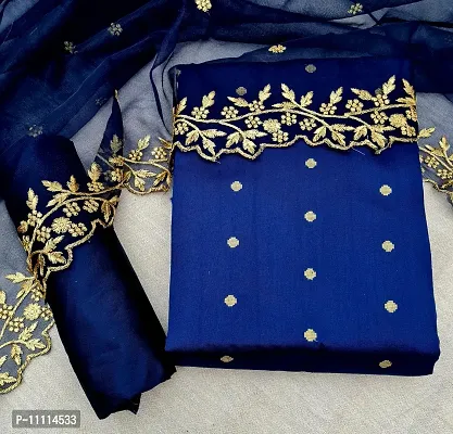 Elegant Navy Blue Jacquard  Dress Material with Dupatta For Women-thumb0