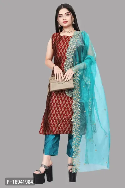 Elegant Maroon Silk Jacquard Dress Material with Dupatta For Women