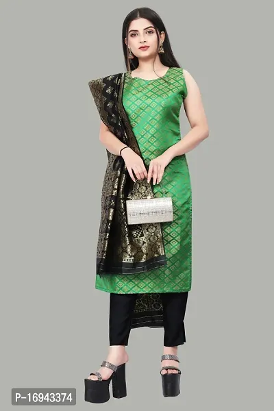 Elegant Green Silk Jacquard Dress Material with Dupatta For Women-thumb0