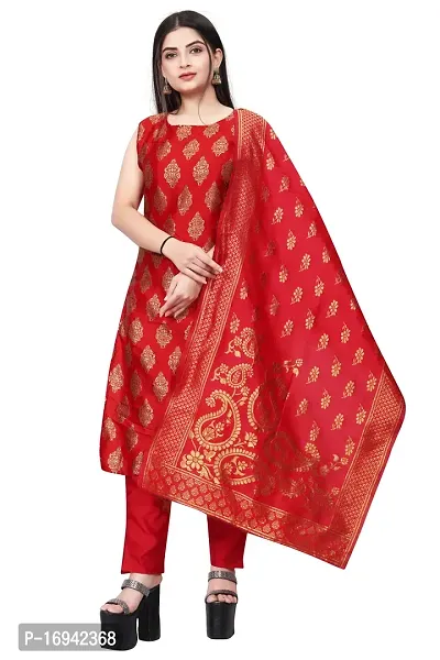 Elegant Red Silk Jacquard Dress Material with Dupatta For Women-thumb0