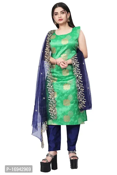 Elegant Teal Silk Jacquard Dress Material with Dupatta For Women