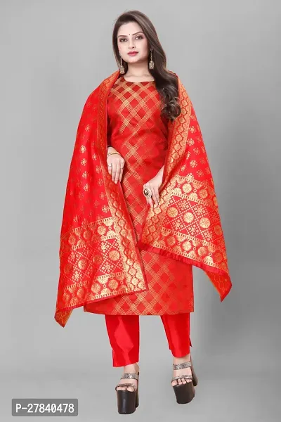 Designer Silk Unstitched Dress Material Top With Bottom Wear And Dupatta Set for Women