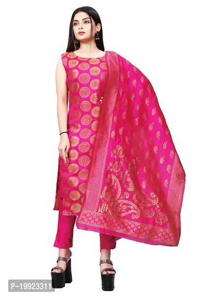 Elegant Pink Jacquard Art Silk Kurta with Pant And Dupatta Set For Women-thumb0