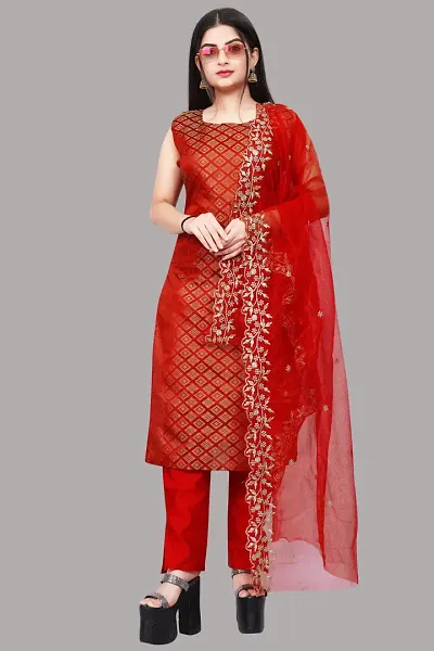 Elegant Banarasi Silk Jacquard Weave Dress Material with Dupatta For Women