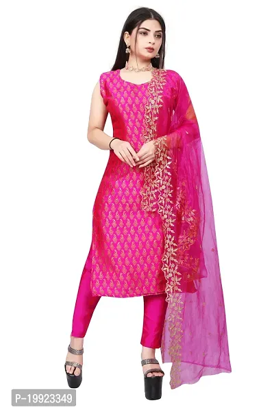 Elegant Pink Jacquard Art Silk Kurta with Pant And Dupatta Set For Women-thumb0