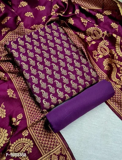 Fancy Banarasi Silk Unstitched  Suit With Duppata-thumb0