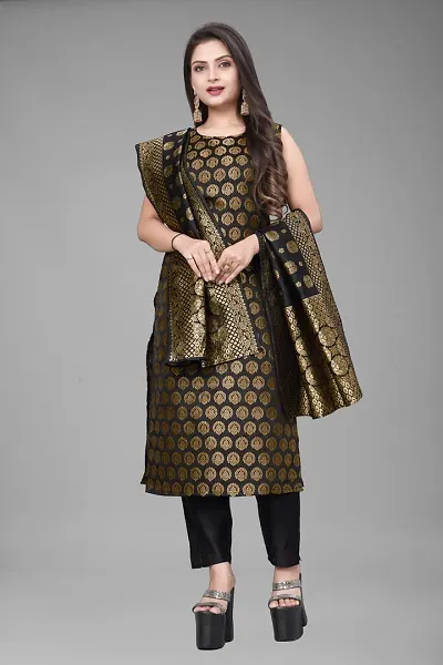 Stylish A-Line Woven Design Jacquard Kurta Set