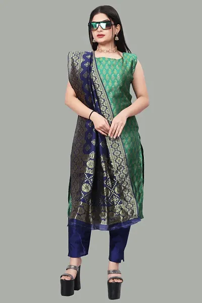 Stylish Fancy Jacquard Unstitched Dress Material Top With Bottom And Dupatta Set For Women