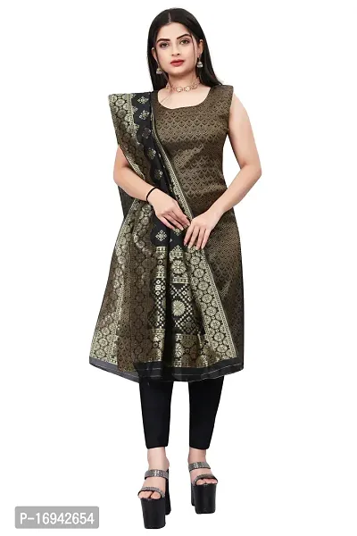 Elegant Black Silk Jacquard Dress Material with Dupatta For Women-thumb0