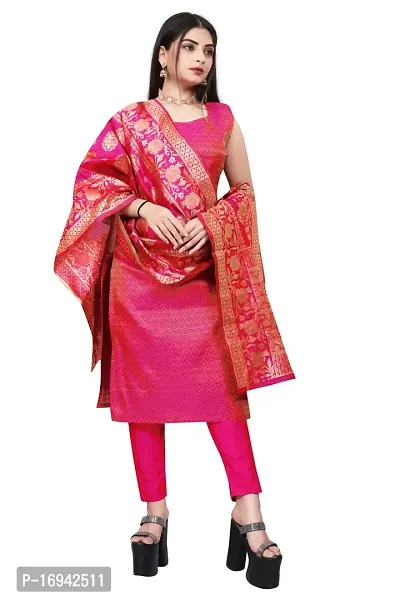 Elegant Pink Silk Jacquard Dress Material with Dupatta For Women-thumb0