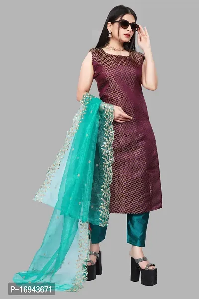 Elegant Purple Silk Jacquard Dress Material with Dupatta For Women-thumb0