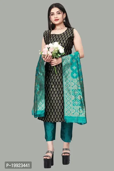 Elegant Black Jacquard Art Silk Kurta with Pant And Dupatta Set For Women
