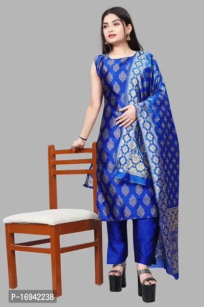 Elegant Blue Silk Jacquard Dress Material with Dupatta For Women