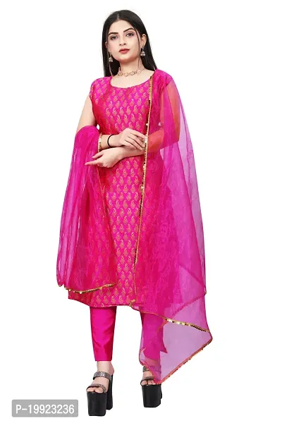 Elegant Pink Jacquard Art Silk Kurta with Pant And Dupatta Set For Women-thumb0