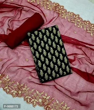 Fancy Banarasi Silk Unstitched  Suit With Duppata