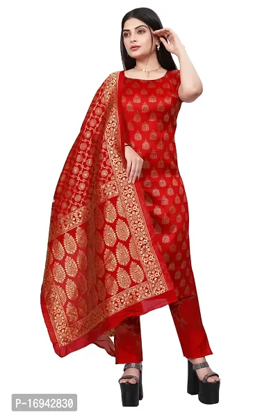 Elegant Red Silk Jacquard Dress Material with Dupatta For Women-thumb0