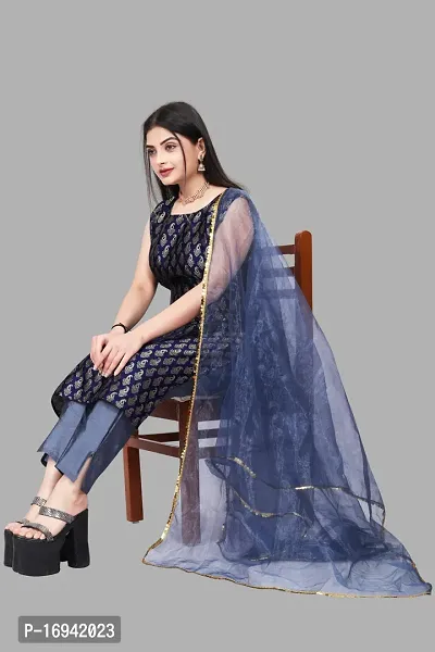 Elegant Navy Blue Silk Jacquard Dress Material with Dupatta For Women-thumb0