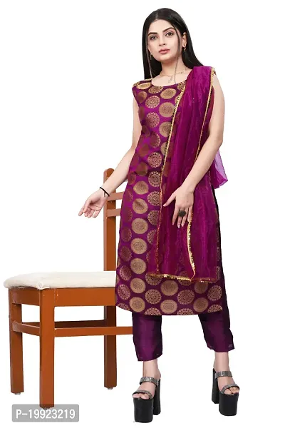 Elegant Purple Jacquard Art Silk Kurta with Pant And Dupatta Set For Women