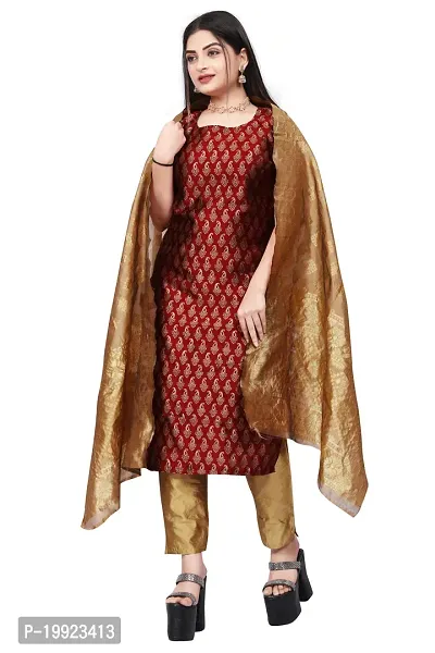 Elegant Maroon Jacquard Art Silk Kurta with Pant And Dupatta Set For Women