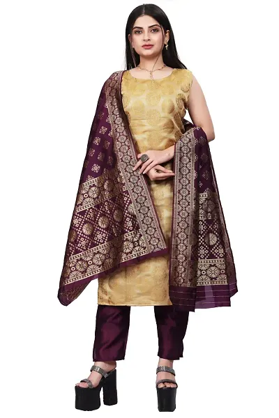 Elegant Jacquard Art Silk Kurta with Pant And Dupatta Set For Women