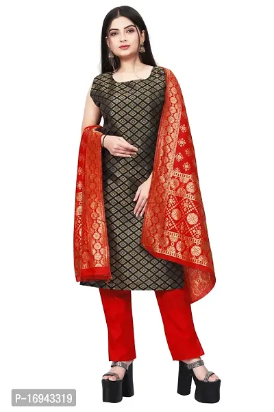 Elegant Black Silk Jacquard Dress Material with Dupatta For Women-thumb0