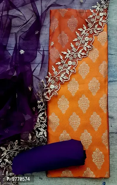 Fancy Design Jacquard Orange Salwar Suit With Dupatta For Women