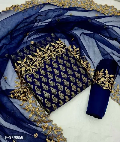 Fancy Design Jacquard Navy Blue Salwar Suit With Dupatta For Women-thumb0