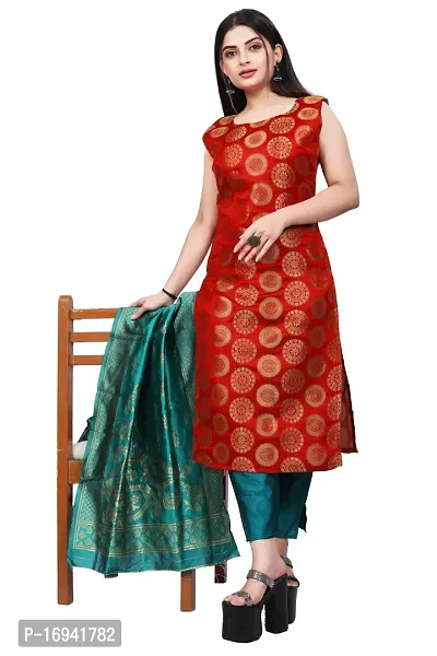 Elegant Red Silk Jacquard Dress Material with Dupatta For Women-thumb0