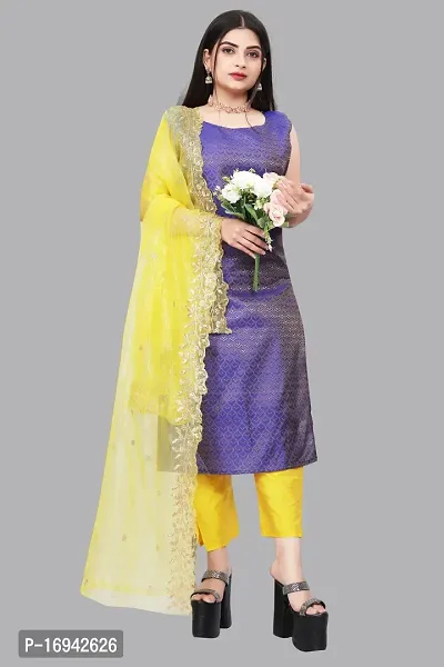 Elegant Blue Silk Jacquard Dress Material with Dupatta For Women