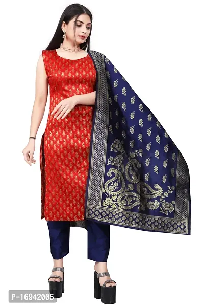 Elegant Red Silk Jacquard Dress Material with Dupatta For Women