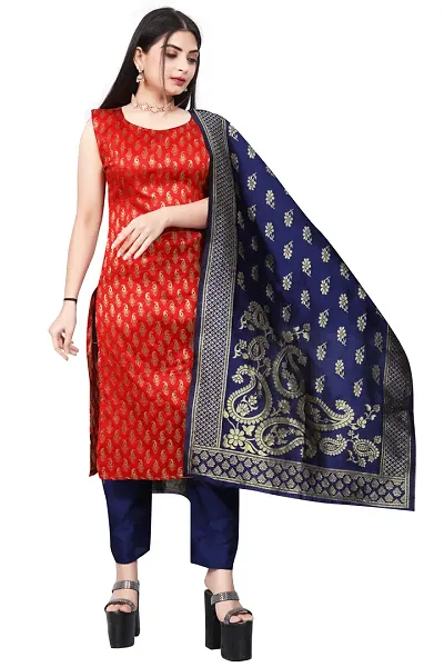 Stylish Fancy Jacquard Unstitched Dress Material Top With Bottom And Dupatta Set For Women