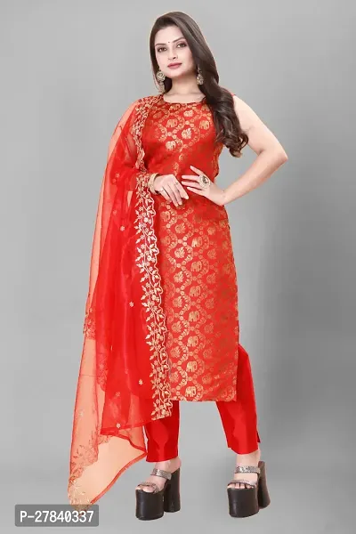 Designer Silk Unstitched Dress Material Top With Bottom Wear And Dupatta Set for Women-thumb0