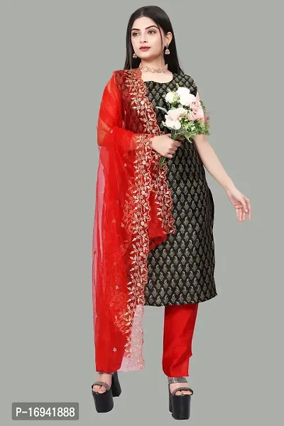 Elegant Black Silk Jacquard Dress Material with Dupatta For Women-thumb0