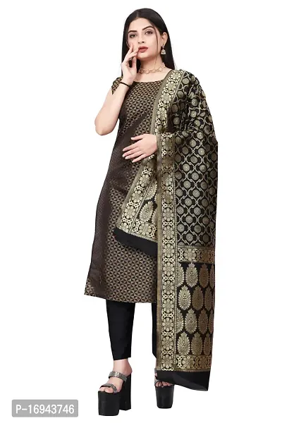 Elegant Black Silk Jacquard Dress Material with Dupatta For Women-thumb0