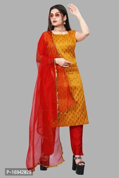 Elegant Yellow Silk Jacquard Dress Material with Dupatta For Women