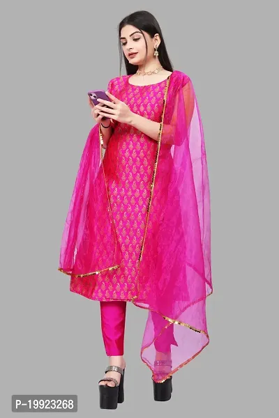 Elegant Pink Jacquard Art Silk Kurta with Pant And Dupatta Set For Women-thumb0