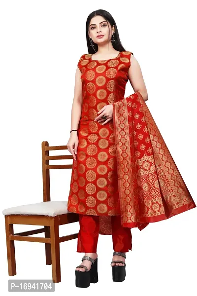 Elegant Red Silk Jacquard Dress Material with Dupatta For Women-thumb0