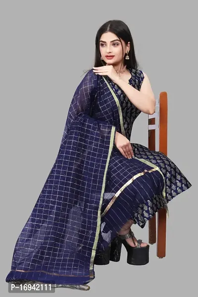 Elegant Navy Blue Silk Jacquard Dress Material with Dupatta For Women-thumb0