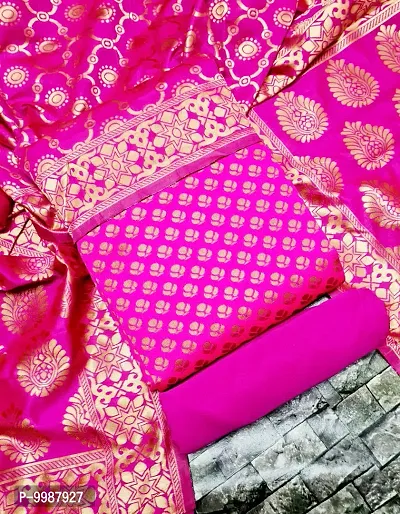 Fancy Banarasi Silk Unstitched  Suit With Duppata